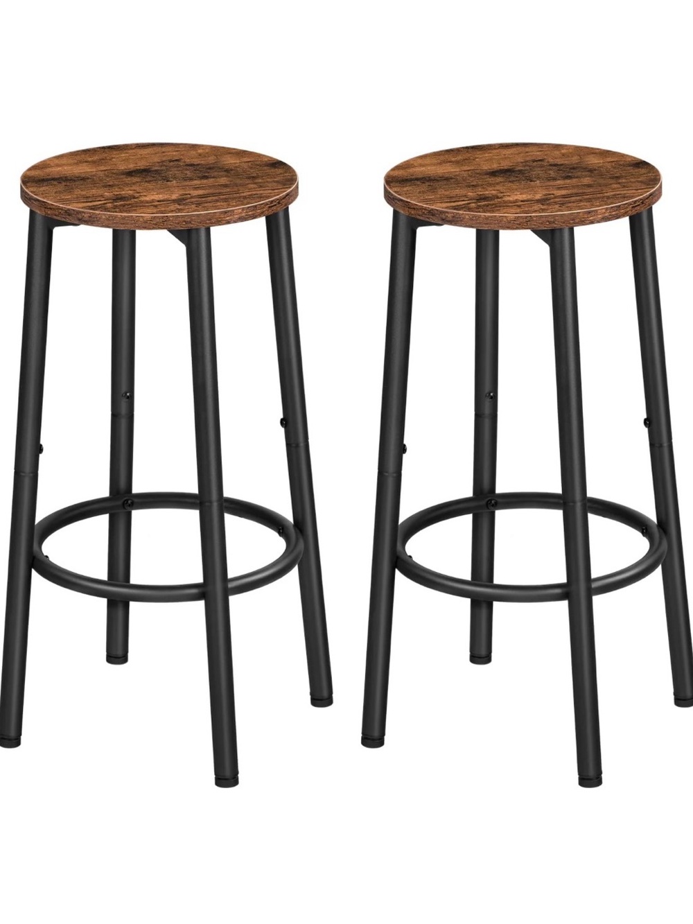 HOOBRO Rustic Round Bar/Counter Stools in Brown and Black - Set of 2